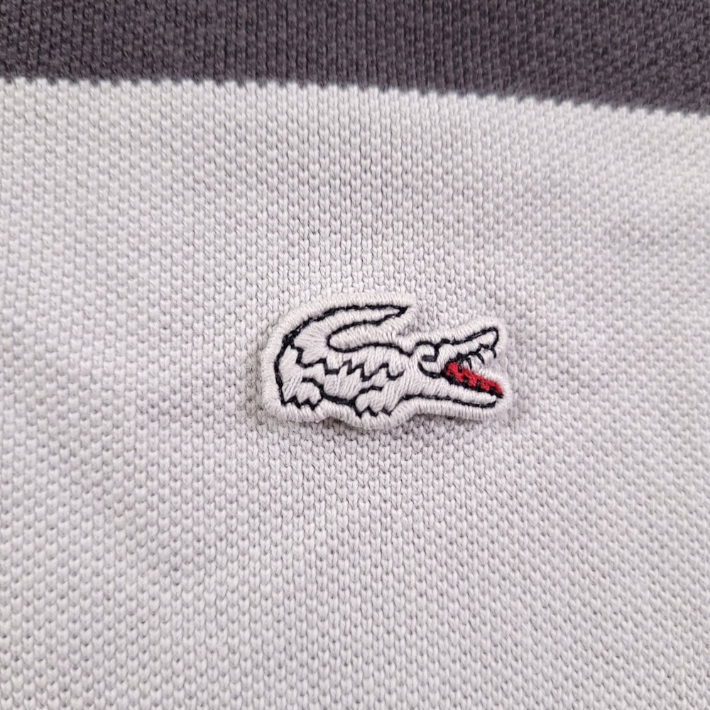 Lacsote Polo Shirt Mens L 5 Vintage Washed Gray White Stripe Gator Logo Pique - Picture 5 of 10